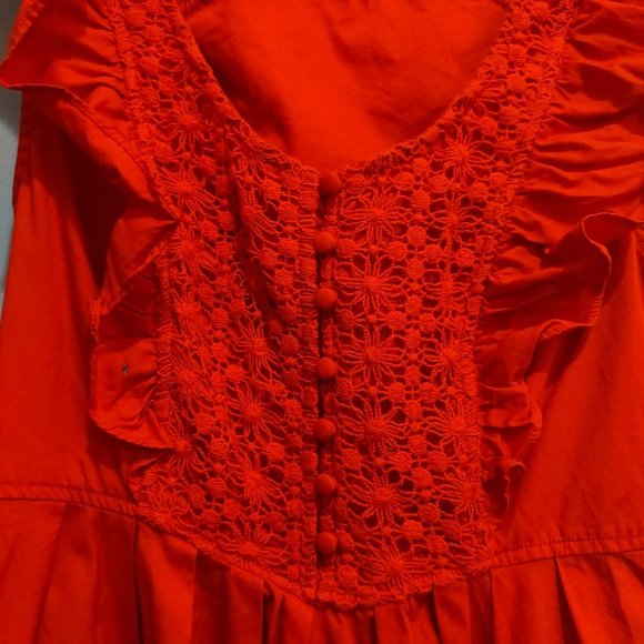 FREE PEOPLE Half Moon Red Orange Ruffle Lace Dress - Picture 4 of 9